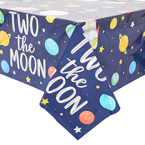 BLUE PANDA 3 Pack Two The Moon Tablecloth for 2nd Birthday Party, Table Cover Party Decorations (54 x 108 in)