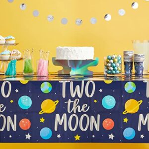 BLUE PANDA 3 Pack Two The Moon Tablecloth for 2nd Birthday Party, Table Cover Party Decorations (54 x 108 in)