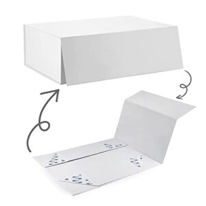 gift box with lid bridesmaid proposal box 14"*9"*4.5" sturdy storage box collapsible mother's day valentine gift box with magnetic closure(glossy white, large(1 piece))