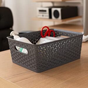 Aebeky Plastic Storage Basket,Medium Weave Basket Organizer,4-Pack (Grey)