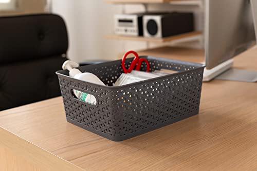 Aebeky Plastic Storage Basket,Medium Weave Basket Organizer,4-Pack (Grey)