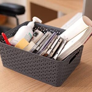 Aebeky Plastic Storage Basket,Medium Weave Basket Organizer,4-Pack (Grey)