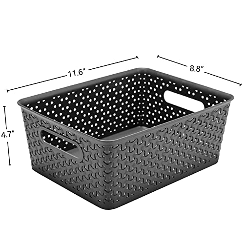 Aebeky Plastic Storage Basket,Medium Weave Basket Organizer,4-Pack (Grey)