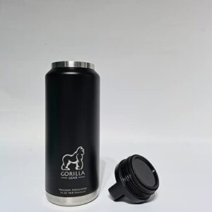 gorilla gear vacuum insulated 36 oz leak-proof water bottle || double walled stainless steel - midnight black