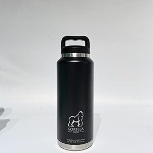 GORILLA GEAR Vacuum Insulated 36 oz Leak-Proof Water Bottle || Double Walled Stainless Steel - Midnight Black