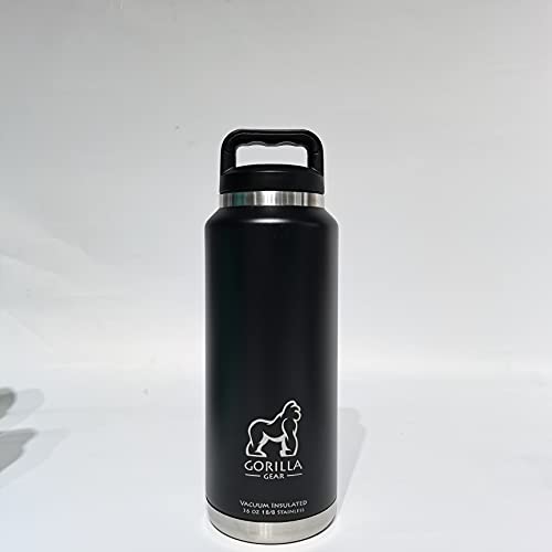 GORILLA GEAR Vacuum Insulated 36 oz Leak-Proof Water Bottle || Double Walled Stainless Steel - Midnight Black