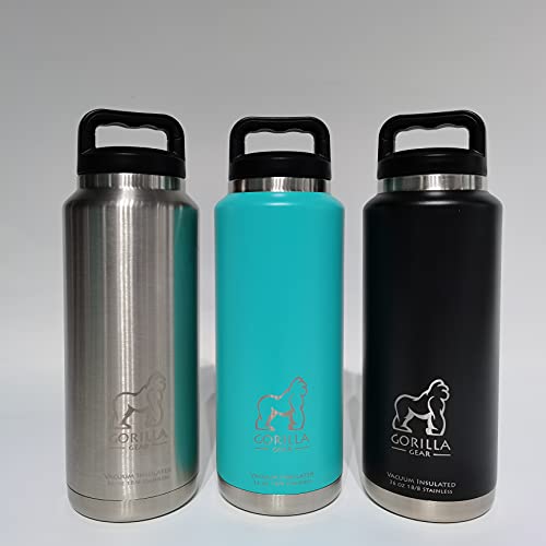 GORILLA GEAR Vacuum Insulated 36 oz Leak-Proof Water Bottle || Double Walled Stainless Steel - Midnight Black