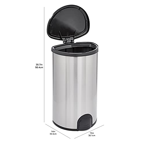 Amazon Basics Automatic Hands-Free Stainless Steel Trash Can - Toe tap, 50-Liter