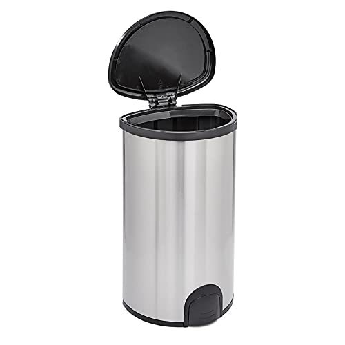 Amazon Basics Automatic Hands-Free Stainless Steel Trash Can - Toe tap, 50-Liter