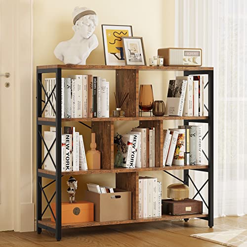 YITAHOME 4 Tier Bookshelf, Free Standing Cube Bookcases and Bookshelves, Industrial Furniture Wide Bookshelf Display Cabinet Open Storage Book Shelf for Living Room Bedroom Home Office, Rustic Brown