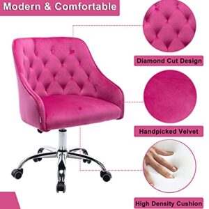 SLEERWAY Velvet Home Office Desk Chair, Modern Swivel Armchair, Comfy Task Chair with Height Adjustable, Upholstered Tufted Computer Chair for Working or Studying (Purple)