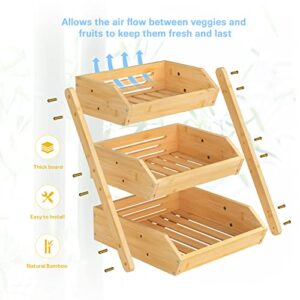 G.a HOMEFAVOR Bamboo Fruit Basket, 3 Tier Fruit Holder for Kitchen Countertop, Fruit Organizer for Kitchen Counter, Vegetable Storage Stand, 15 mm Thickness (Self-assembly)