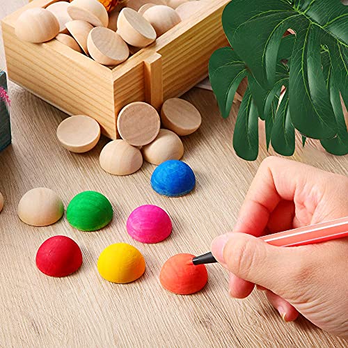 100pcs Half Wood Balls Unfinished Natural Mini Half Ball Split Wood Balls for DIY Projects, Kids Arts and Craft Supplies (15mm)