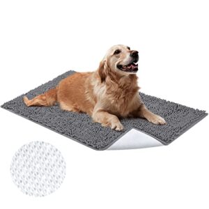 homeideas absorbent dog rug, door mat for dog & cat, microfiber chenille dog mat for paws, non slip indoor door rug, pet rug for crate, machine washable quick drying entry rug, grey, 24''x36''