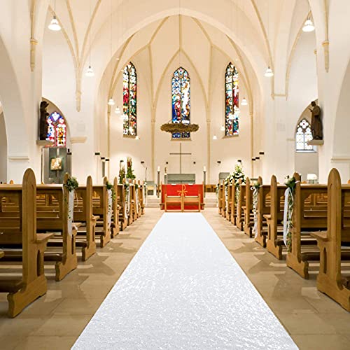 Aisle Runner for Wedding Ceremony White 4FT Wide Sequin Aisle Runner for Weddings Outdoor Indoor Floor Carpet Runner 10FTX4FT White Sequence Aisle Runner for Prom Banquet Theme Party Decorations