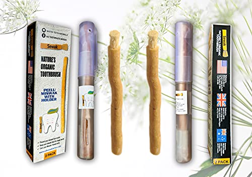 SEWAK Miswak Sticks for Teeth Natural Toothbrush | مسواك | Siwak Organic Wooden Tooth Brush Oral Teeth Whitener with Holder | Vacuum Sealed