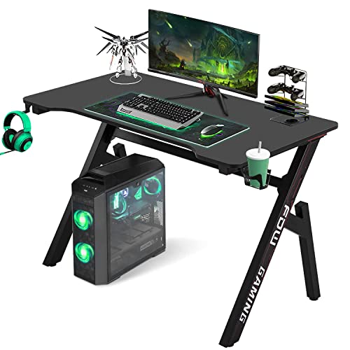 Gaming Desk Computer Desk 45.2"x 23.4" Home Office Desk Extra Large Modern Ergonomic Black PC Carbon Fiber Table Gamer Workstation with Cup Holder Headphone Hook