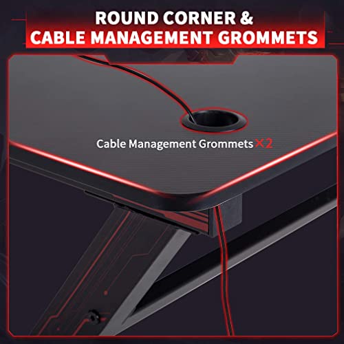 Gaming Desk Computer Desk 45.2"x 23.4" Home Office Desk Extra Large Modern Ergonomic Black PC Carbon Fiber Table Gamer Workstation with Cup Holder Headphone Hook