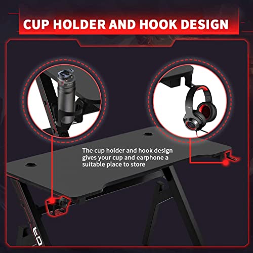 Gaming Desk Computer Desk 45.2"x 23.4" Home Office Desk Extra Large Modern Ergonomic Black PC Carbon Fiber Table Gamer Workstation with Cup Holder Headphone Hook