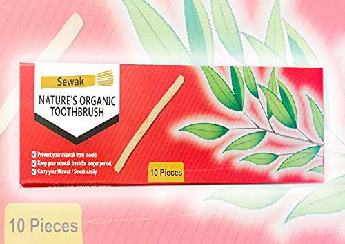 SEWAK Miswak Sticks for Teeth Natural Toothbrush | مسواك | Siwak Organic Wooden Tooth Brush Oral Teeth Whitener with Holder | Vacuum Sealed (10 Pack)