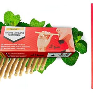 SEWAK Miswak Sticks for Teeth Natural Toothbrush | مسواك | Siwak Organic Wooden Tooth Brush Oral Teeth Whitener with Holder | Vacuum Sealed (10 Pack)