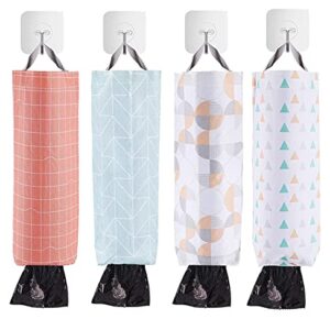 Plastic Bag Holder 4 Pack Grocery Bags Holders, Wall Hanging Large Grocery Bag Storage Dispenser Shopping Bag Carrier Holder Organizer, Folding Recycling Garbage Bag Holder for Trash Bags with 4 Hooks