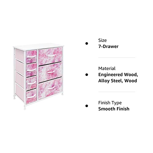 Sorbus Dresser Organizer,for Kids - Boys & Girls Bedroom Organization, Baby Dresser - Clothing Organizer, Storage Drawers for Toys - Steel Frame, Wood Top, Fabric, (7-Drawer, Pastel Tie-dye Pink)