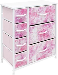 sorbus dresser organizer,for kids - boys & girls bedroom organization, baby dresser - clothing organizer, storage drawers for toys - steel frame, wood top, fabric, (7-drawer, pastel tie-dye pink)