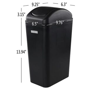 Vcansay 3.5 Gallons Black Plastic Swing Lid Trash Can, Slim Garage Trash Can Swing Top, 2 Pack