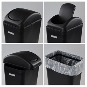 Vcansay 3.5 Gallons Black Plastic Swing Lid Trash Can, Slim Garage Trash Can Swing Top, 2 Pack