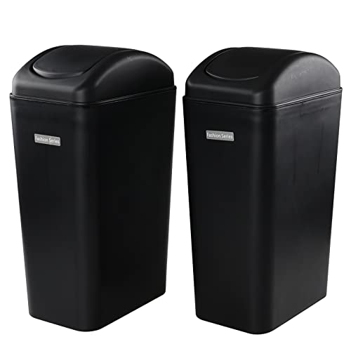 Vcansay 3.5 Gallons Black Plastic Swing Lid Trash Can, Slim Garage Trash Can Swing Top, 2 Pack