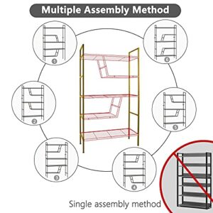 SIMFLAG 5-Tier Bookshelf Adjustable Bookcase with Retro Wood and Metal, Modern Tall Bookshelf for Bedroom, Display Gold Bookshleves for Home, Office, Living Room, Study Room