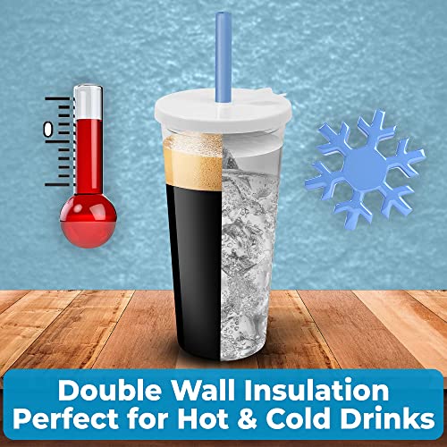 Planet Boba 24 oz Reusable Boba Cup w 5 Bonus Straws | Smoothie Cup with Straw | Leakproof Bubble Tea Cup | Lids and Straw | Boba Cup Reusable | Insulated Boba Tumbler | Boba Tea Cup, White