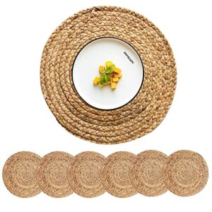 cy sisters round placemats set of 6 rattan placemats woven placemats 13.5 inch natural hyacinth wicker placemats farmhouse boho circle braided heat resistant outdoor placemats patio table place mats