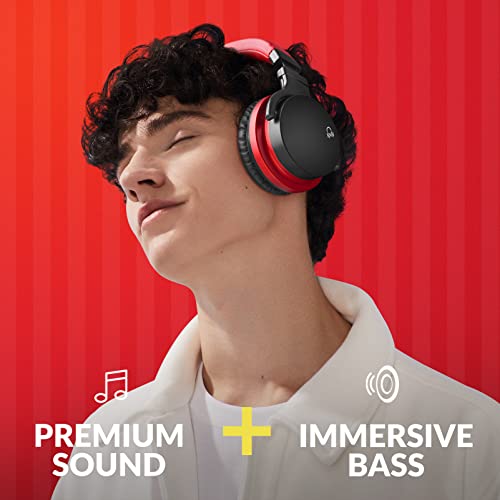 MOVSSOU E7 Active Noise Cancelling Bluetooth Wireless Headphones Over Ear with Microphone Deep Bass, Comfortable Protein Earpads, 30 Hours Playtime for Travel/Work, Black