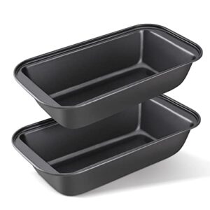 kitessensu bread pan, nonstick loaf pan with easy grips handles, carbon steel loaf pans for baking, bread pans for homemade bread, brownies and pound cakes, set of 2, gray