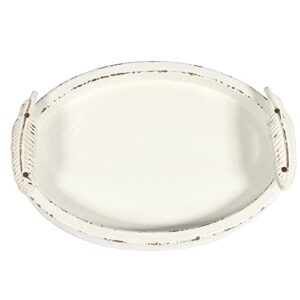 sofe 16" farmhouse oval wood tray, white distressed serving tray with carved handles, serving tray decorative and rustic candle holder tray, coffee table tray centerpieces for dining room/kitchen
