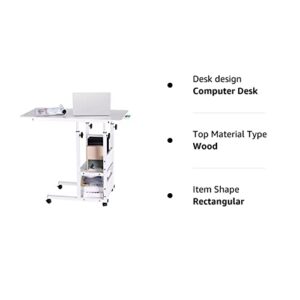 Urban Deco Home Office Desk with Drawer Standing Desk Adjustable Height, Moveable Computer Stand with 4 Wheels & Plastic Drawers Corner Desks for Home Office - White