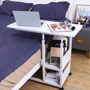 Urban Deco Home Office Desk with Drawer Standing Desk Adjustable Height, Moveable Computer Stand with 4 Wheels & Plastic Drawers Corner Desks for Home Office - White