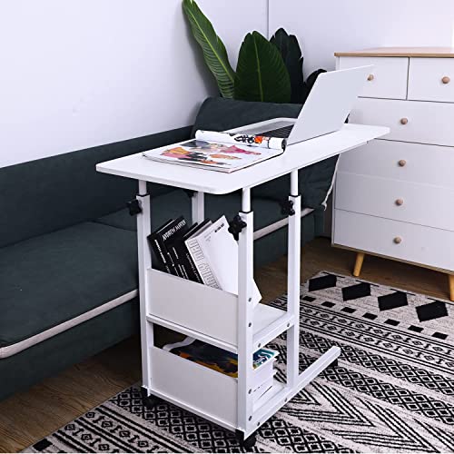 Urban Deco Home Office Desk with Drawer Standing Desk Adjustable Height, Moveable Computer Stand with 4 Wheels & Plastic Drawers Corner Desks for Home Office - White