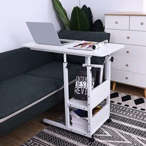 Urban Deco Home Office Desk with Drawer Standing Desk Adjustable Height, Moveable Computer Stand with 4 Wheels & Plastic Drawers Corner Desks for Home Office - White