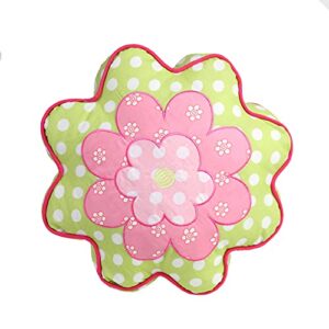 cozy line home fashions polka dot embroidered floral 18"x18"x3" novelty flower shaped set of 1 decor throw pillow, pink, green, white, multi-color