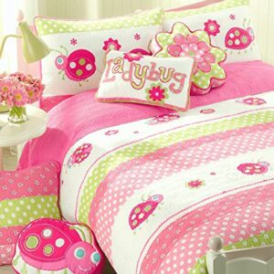 Cozy Line Home Fashions Polka Dot Embroidered Floral 18"x18"x3" Novelty Flower Shaped Set of 1 Decor Throw Pillow, Pink, Green, White, Multi-Color