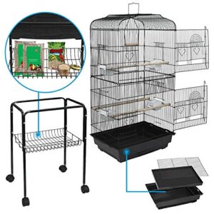 59'' Rolling Bird Cage Parakeet Finch Budgie Conure Lovebird House with Stand