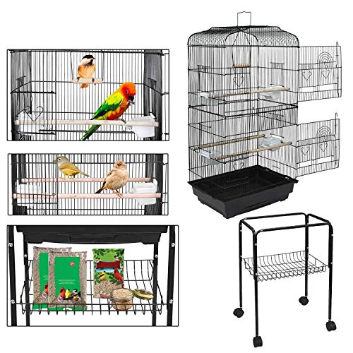 59'' Rolling Bird Cage Parakeet Finch Budgie Conure Lovebird House with Stand