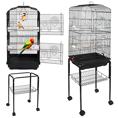 59'' Rolling Bird Cage Parakeet Finch Budgie Conure Lovebird House with Stand