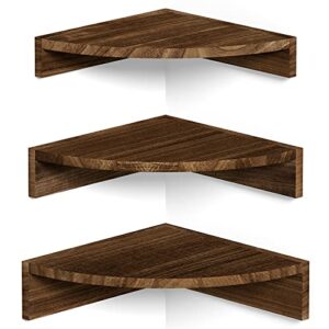alsonerbay corner shelf wall mount, set of 3 floating shelves for wall storage and display, rustic wall shelves wood shelves for bedroom, kitchen, living room, nursery and office (dark brown)
