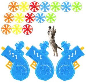 18 pieces cat fetch toy - cat tracks cat toy - fun levels of interactive play -cat toys with 5 colors flying propellers satisfies cat hunting, chasing & training exercise needs
