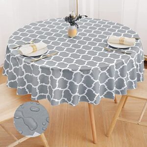 smiry round plastic table cloth, waterproof vinyl tablecloth with flannel backing for round tables, wipeable spillproof tablecloths for dining, camping, indoor and outdoor (60" round, grey)