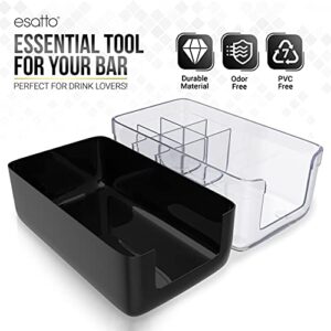 Esatto Professional Bar Products Premium Bar Caddy (Black), Used to Easily Organize Bar Items and Workspace, With Additional 12 Pourers For Precision Pouring and 12 Pourer Covers